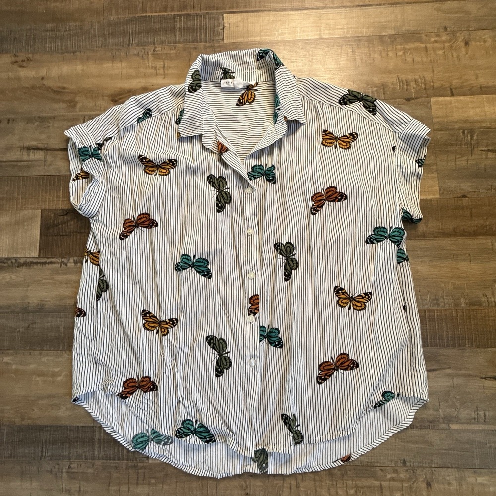 Jane + Delancey Striped Butterfly Button Down Shirt Sz M